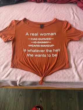 Rust Tie-Front Graphic Crop Tee - Women